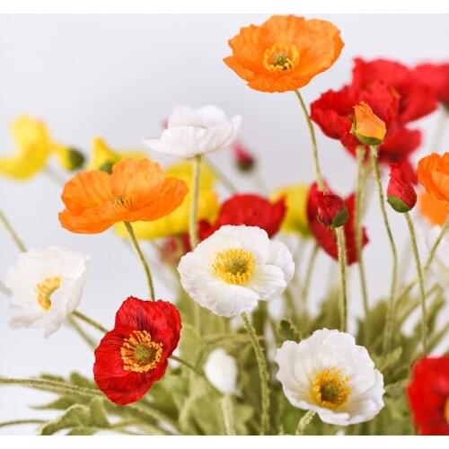 60CM 10 PCS Simulation Flocking 4 Silk Flower Poppy Bouquet Wedding Simulation Flower Decoration Bouquet Wedding Props