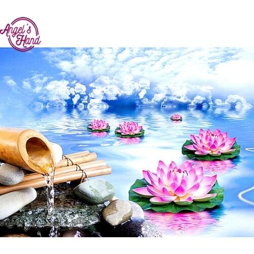 5D DIY full square Diamond Painting zen pink lotus crystal flowers Embroidery Cross Stitch Rhinestone mosaic Wall stickers