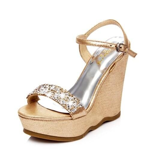 Womens Summer Fashion High Platform Wedges Small Size Shoes Online Elegant Rhinestone Sandals On Sale High Quality