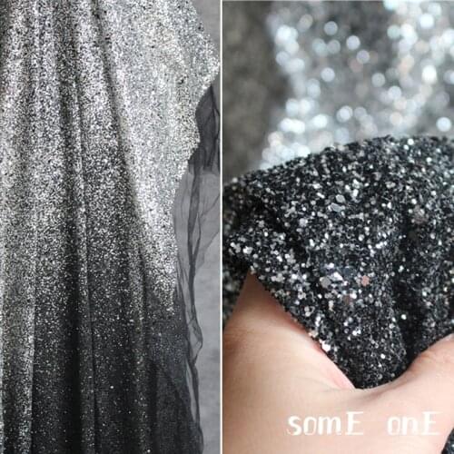 Sprinkle Bronzing Tulle Fabric Black to Gold or Silver Gradient Sequin DIY Decor Props Stage Skirt Wedding Dress Designer Fabric