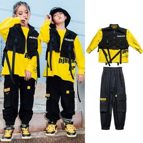 Kids Hip Hop Clothing Street Dance Costumes Boys Casual Pants Loose Sweatshirt Tops Girls Ballroom Dancing Rave Clothes BL5305