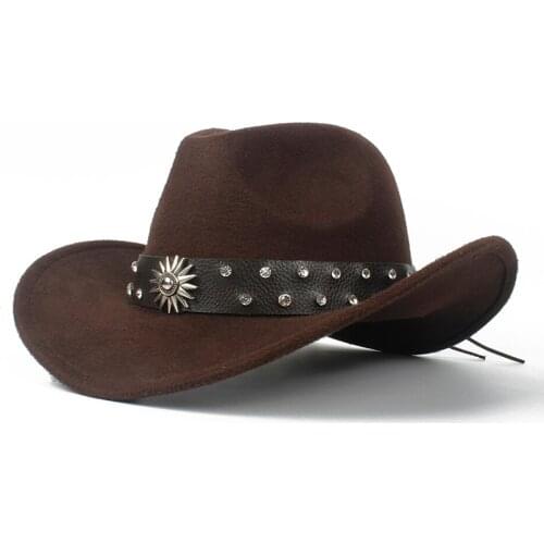 Retro Child Kids Wool Hollow Western Cowboy Hat Roll-up Brim boy girl Outblack Sombrero Hombre Felt Cap Size 52-54