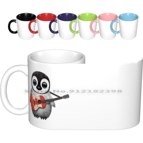 Baby Penguin Playing Canadian Flag Guitar Ceramic Mugs Coffee Cups Milk Tea Mug Penguin Baby Penguin Guitar Acoustic Guitar