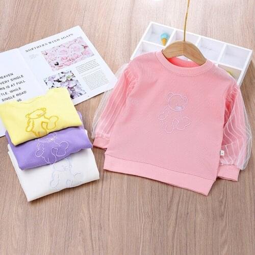 Cute Girls Sweatshirt Autumn Spring Lace Long Sleeve Bear Pattern Children Sweatshirts Kids Clothing