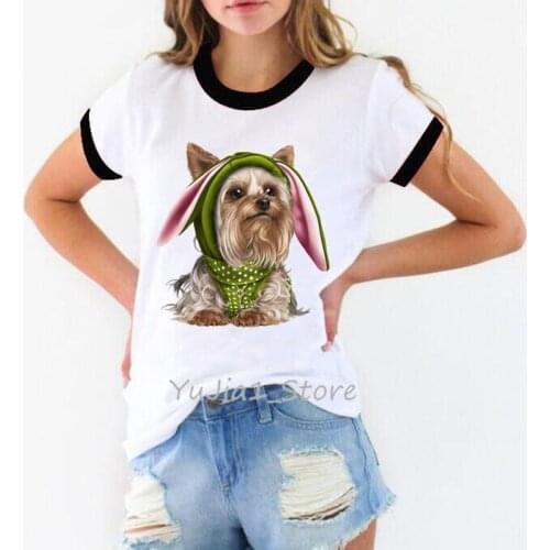 Women tshirt cute puppy Yorkies print t-shirt tee shirt femme harajuku kawaii clothes summer top dog lover t shirt streetwear