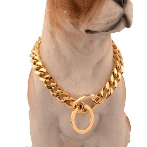 Hot Sale 12-32" Gold Tone 316L Stainless Steel Dog Collar Necklace Pet Puppy Decorate Collar Pet Chain 12mm Wide