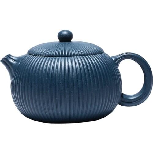 Yixing Original Mine Azure Mud Famous Purple Sand Pot Handmade Rib Pattern Begonia Xishi Teapot