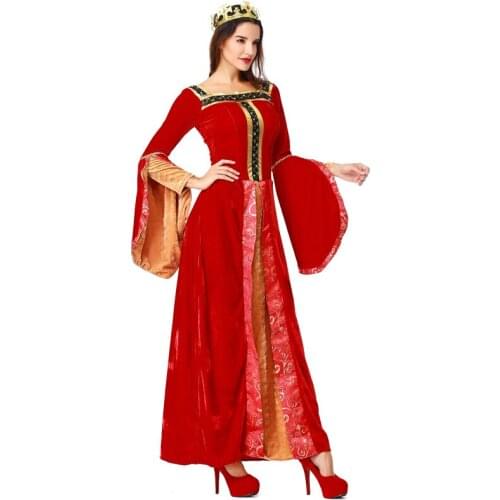 Red European Retro Adult Women Halloween Queen Noblewoman Costumes Female Princess Cosplay Carnival Purim Role Play Party Dress