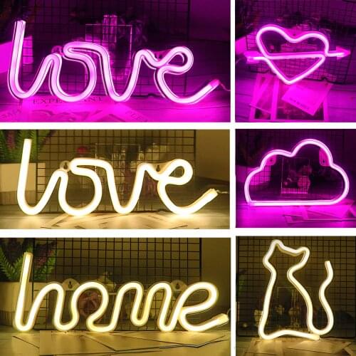 Creative LED Neon Light Sign LOVE HEART Wedding Party Decoration Neon Lamp Valentines Day Bedroom Home Decor Night Lamp Gift