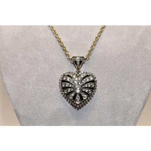 ANTIQUE STYLE NEW MADE 14K GOLD NATURAL ROSE CUT DIAMOND AND HEART NECKLACE