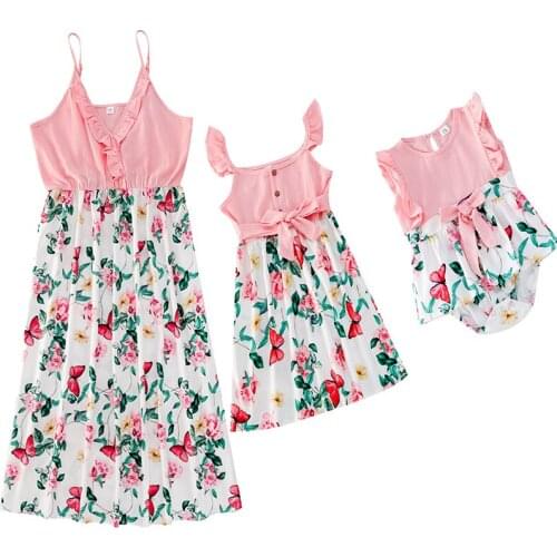 Summer Cotton Family Matching Clothes Sleeveless Floral Dress For Mom And Daughter Dress Family Look