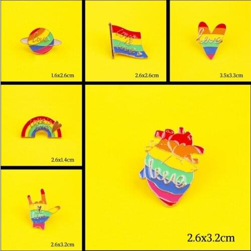 LGBT Design Rainbow Enamel Pins Love Is Love Brooches Heart Yeh Finger Pin Brooch Metal Pins Badge flag Planet Lapel Jewelry Gif
