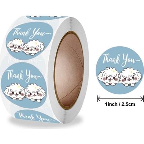 Cute Cartoon Animals Thank You Stickers Roll 500pcs Sealing Labels for Cookie Candy Card Envelope Small Business Gift package