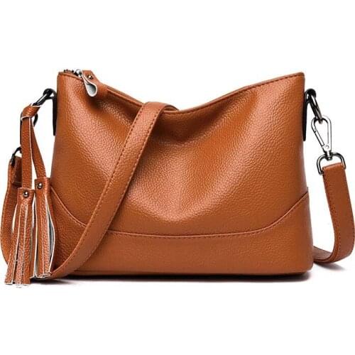 Fashion Solid Color PU Women Crossbody Bag Ladies Tassel Handbags Casual Shoulder Bag For Female