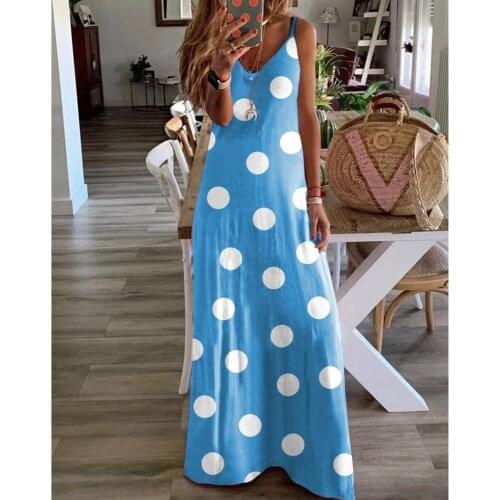 Dot Printed Sexy Women Robe Slim Long Boho Dresses Summer 2021 Sleeveless V-Neck Loose Maxi Dress Large Size Women Dress S-5XL