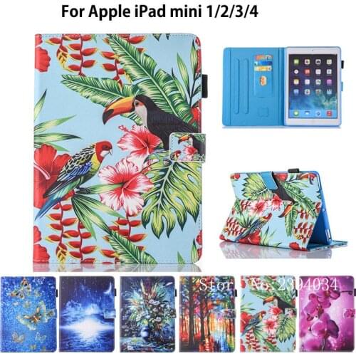 Fashion Print Case For Apple iPad Mini 1 2 3 4 Smart Case Cover Funda Tablet Cute Cartoon Silicone PU Leather Stand Shell