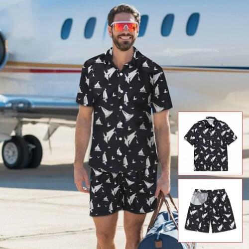 2020 New Hawaiian Short Sleeve Print Loose Beachwear Men Short Harem Cargo Overalls Summer Casual Outdoor Beach Mens Sets