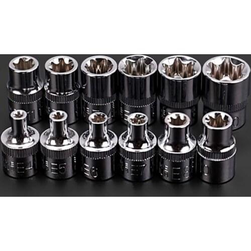 12PCS 3/8" Torx Star Socket Set Femal E Type Socket Wrench Head E4 E5 E6 E7 E8 E10 E11 E12 E14 E16 E18 E20 Auto Hand Wrench Tool
