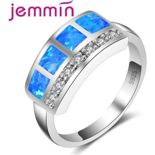 New Blue Fire Opal Ring 925 Sterling Silver Rings Wedding Party For Women Fashion Jewelry Gift Size 6 7 8 9