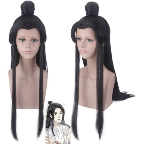 Hot Anime Heaven Officials Blessing Xie Lian Cosplay Wig 80cm Long Black Hair with a bun Tian Guan Ci Fu Cosplay wigs + wig cap