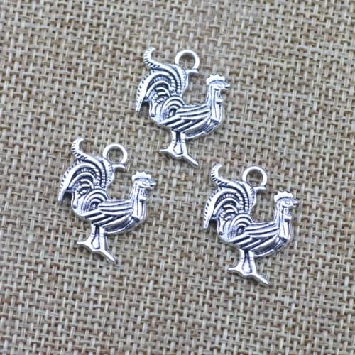 Newest 15Pieces 22*21mm Mixed Alloy Antique Silver Color Cock Charms Vintage Keychain Pendant Accessory For DIY Jewelry Making
