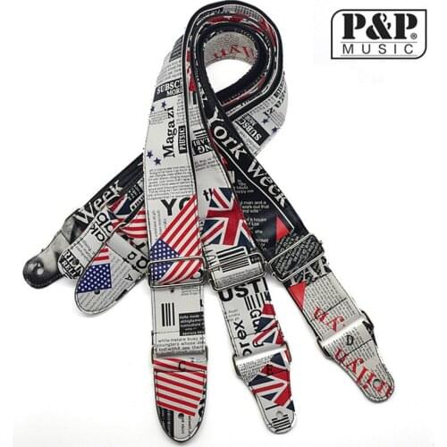145cm P&P Guitar Strap PU Leather Guitar Strap Folk Guitar Strap Printing Electric Bass Guitar Straps Belts Accessories