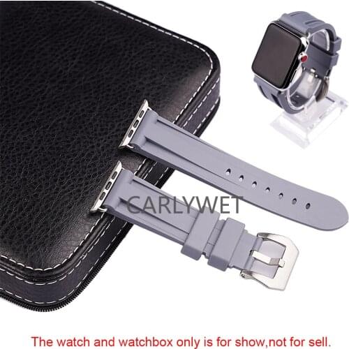 Rolamy Grey 38 40 42 44mm Waterproof Silicone Rubber Watch Band Strap With Silver Brushed buckle For Apple Iwatch Series 4/3/2/1