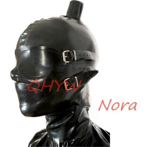 Sexy Lingerie Design Sexy Products Handmade Latex Hoods with Eyes Cover Mouth Cover with Mouth Gag Hair Tube