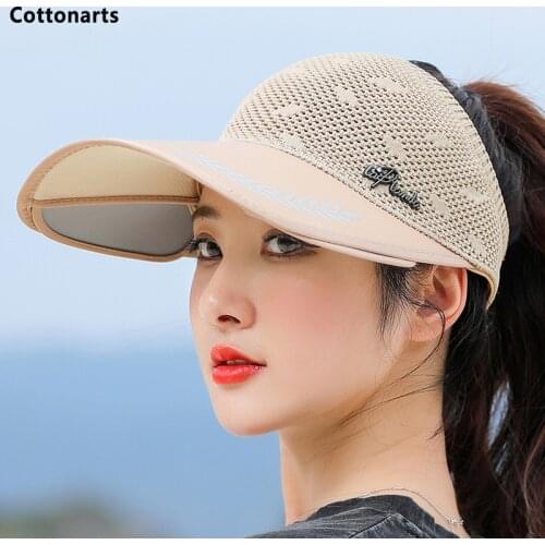 Summer Women Sun Hat Retractable Visor Caps Female Large Brim Empty Top Cap Outdoor Cycling UV Protection Hiking Hats Sports Hat