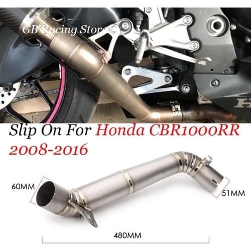 Slip-On for HONDA CBR1000RR CBR 1000R 2008 2009 2010 2011 2012 2013 2014 2015 2016 Motorcycle 61mm Exhaust Middle Pipe
