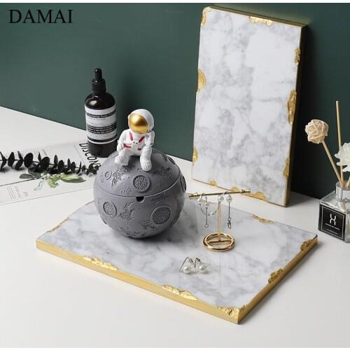 Nordic Modern Ceramic Storage Trays Decorative Natural Marble Golden Stroke Cosmetic Jewelry Display Tray Dressing Table Decor