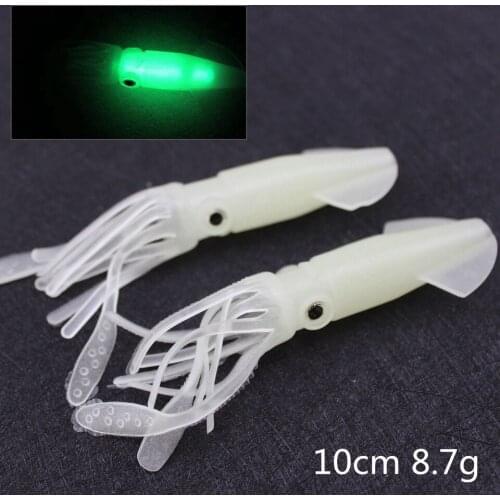 2pcs 10cm 8.7g Tube Glow Soft Fishing Lure Squid Octopus Skirts Lure Tackle Fluke Jigs Luminous Bait fishing fish Tackle