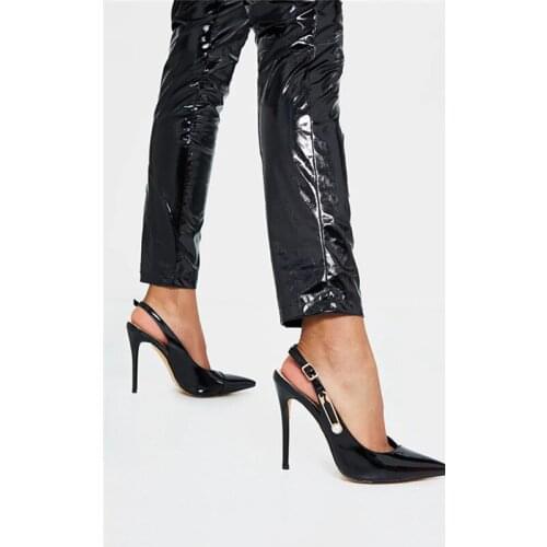 MKKHOU Fashion Sandals Women 2021 New Spring Patent Leather Pumps Pointed Toe Slingback Pearl Clip Buckle 12 cm High Heels Shoes