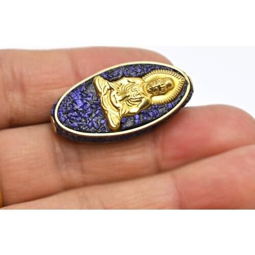 TZ-D02 Oval Buddha Retro Nepal Beads Handmade Red Coral Tibetan Bead Antique Golden For Jewelry Components Making DIY Bracelets