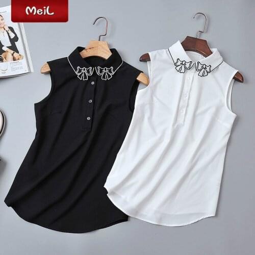 Spring sleeveless chiffon work shirt female all match emboridery basic tank top plus size women undershirt