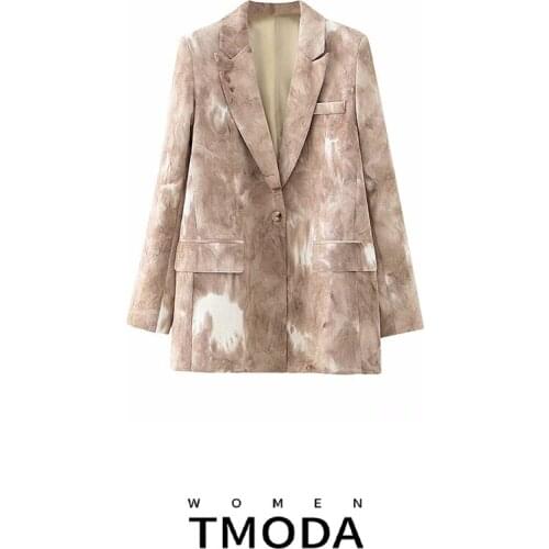 TMODA444 Women Tie-dye Hit Color Temperament Blazer New Lapel Long Sleeve Loose Fit Jacket Fashion Tide Spring Autumn 2021