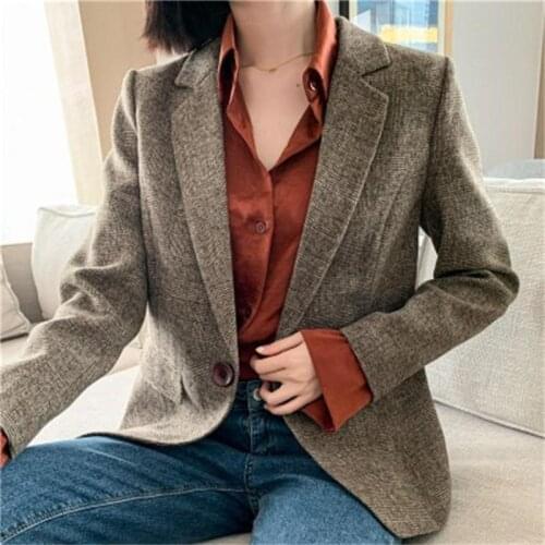 Ms.Plaid Blazers Women spring New high quality Retro slim woolen Casual plaid small suit women jacket female Blazers Mujer coat