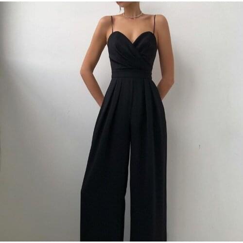 Summer Womens New Temperament Tight-fitting Sleeveless Sling Jumpsuit Black Sling High Waist Mopping Floor Minimalist Jumpsuit