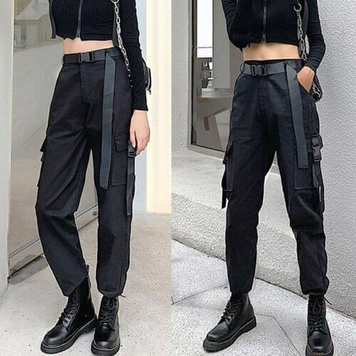 Korean Style Woman Pants Plus Size Clothes BLack Grey Colour Punk Wide Leg Pants Large Pocket Decoration Comfortable Thin Summer