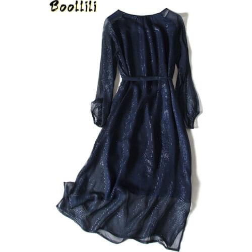Boollili Real Silk Spring Dress Vintage Elegant Maxi Party Dress Women Clothes High Quality Dresses Long Sleeve Dress Vestidos