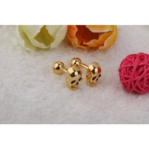 1 Pair Mens Gold Punk Gothic Skull Head Skeleton Shirt Cufflinks Cuff Links