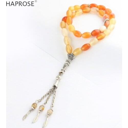 100% Natural Agate 33 Beads Muslim Bracelet Tasbih Alla Prayer Beaded Rice Style Ethnic Tassel Bracelet Gift Free Shipping