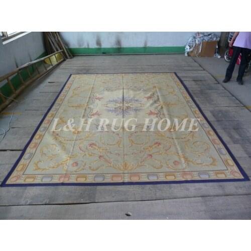 Free shipping 9'x12' French Aubusson woolen rug, Aubusson Carpet, Handmade Carpet, Light Blue ground