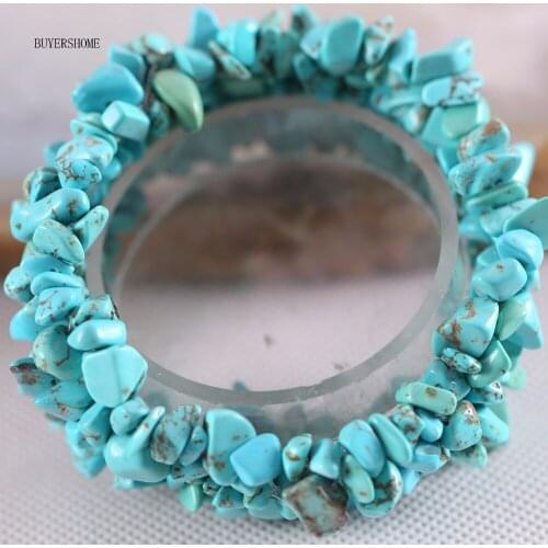 Free Shipping Fashion Jewelry Stretch Green Howlite Weave Chip Bracelet 7" 1Pcs H044