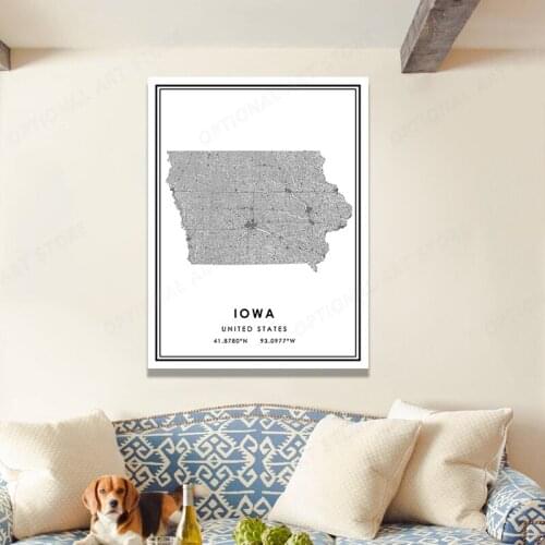 Black And White World Map Customization IOWA Canvas Painting Posters and Prints Wall Art Pictures Decor