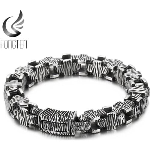 Fongten Rectangle Square Geometry Link Chain Bracelet Black Stainless Steel Punk Personality Men Jewelry