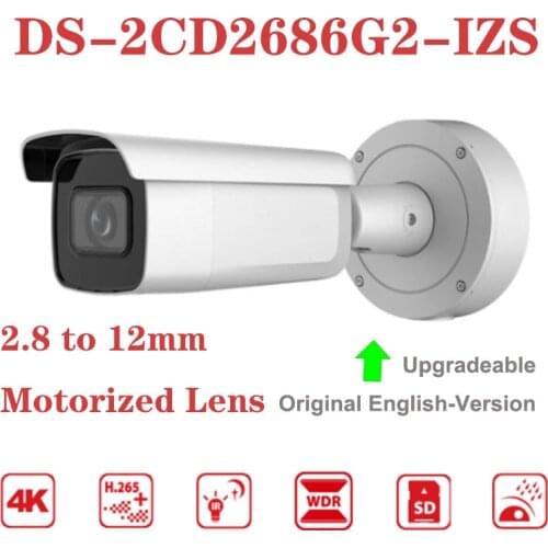 Hik Original DS-2CD2686G2-IZS 8MP POE 4K AcuSense Bullet Network IR IP Camera 2.8-12mm Varifocal Fixed Zoom IP67 H.265