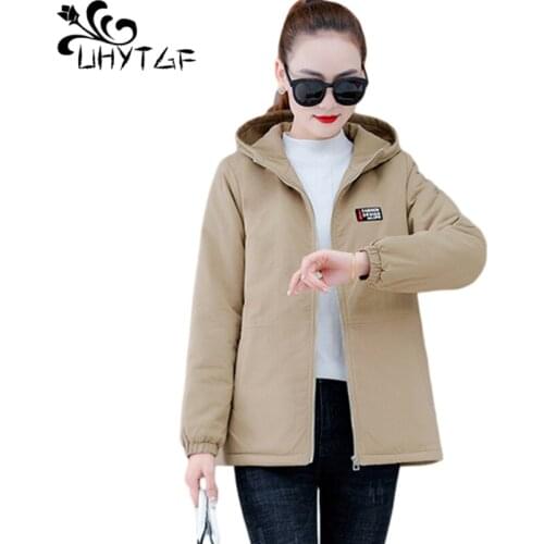 UHYTGF Lamb Cashmere Autumn Winter Jacket Womens Plus Velvet Thick Casual Warm Short Coat Hooded Loose Large Size Outerwear 162