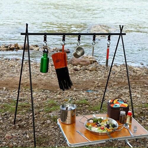 Camping Hanging Rack Alloy Tableware Cookware Rack Outdoor Camping Picnic Shelf Storage Hanger Triangle Rack