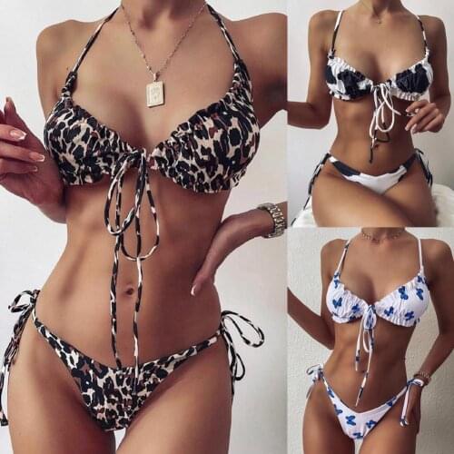 Floral Print Bikini Set 2021 Sexy Push Up Swimwear Women Brazilian Swimsuit Low Waist Biquini Halter Two Pieces Bathing Suit
